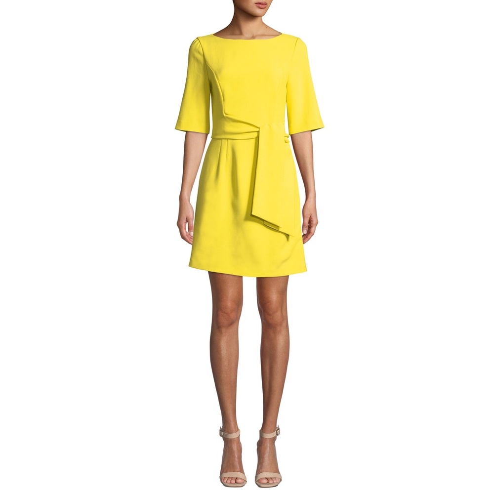 🔥🔥🔥NEW Alice + Olivia Virgil Boat-Neck Yellow Belted Dress